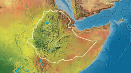 Shape of Ethiopia. Glowed. Topographic.