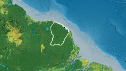 Shape of French Guiana. Glowed. Topographic.