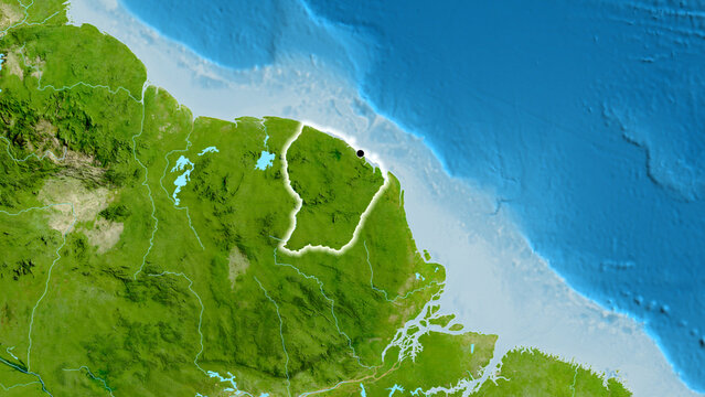 Shape of French Guiana. Glowed. Satellite.