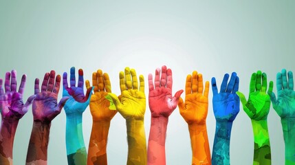People of all colors holding hands Collection of business ideas Pay attention to dignity