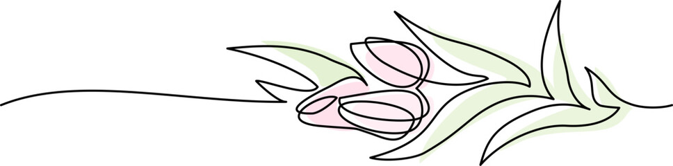 Tulips flowers decoration row border. Continuous one line drawing. - 758150757