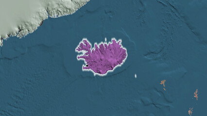 Shape of Iceland. Glowed. Administrative. © zelwanka