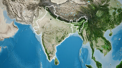 Shape of India. Glowed. Satellite. © zelwanka