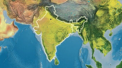 Shape of India. Glowed. Topographic.