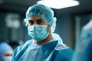 Generative IA picture modern operating room in futuristic surgery clinic team of professionals operating patient