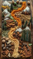 Varied Spread of Food on Wooden Table