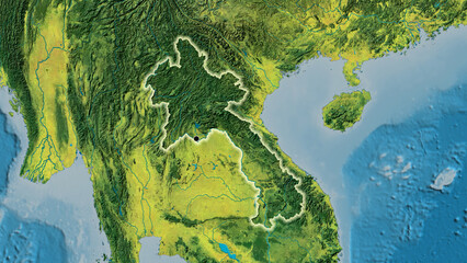 Shape of Laos. Glowed. Topographic.