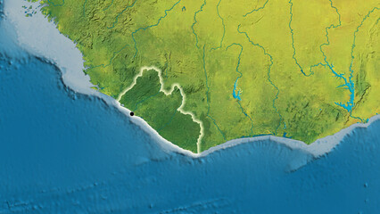 Shape of Liberia. Glowed. Topographic.