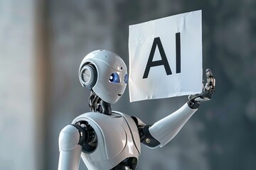 smart robot holding sign ai,machine learning