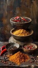 Table With Bowls of Various Spices