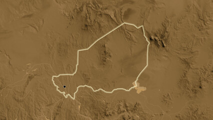 Shape of Niger. Glowed. Sepia elevation. © zelwanka
