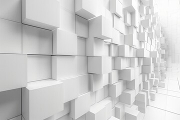 Wall of 3d cubes in white and brightly lit colors