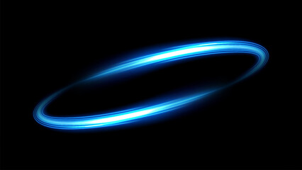 Blue Ring Light Effect Isolated on Dark Background, Vector Illustration