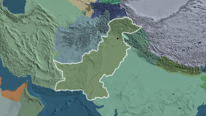 Shape of Pakistan. Glowed. Administrative.
