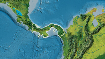 Fototapeta na wymiar Shape of Panama. Glowed. Topographic.