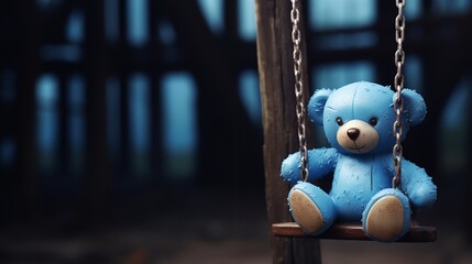 Blue Monday Concept: Old Blue Toy Teddy Bear

 - obrazy, fototapety, plakaty