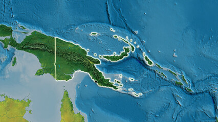 Fototapeta premium Shape of Papua New Guinea. Glowed. Topographic.