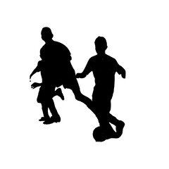 Fototapeta na wymiar Silhouettes of people playing football with transparent background