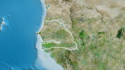 Shape of Senegal. Glowed. Satellite. © zelwanka