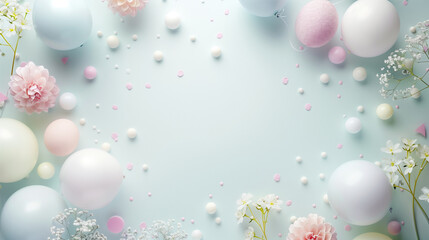 Soft Pastel Balloons and Flowers Background