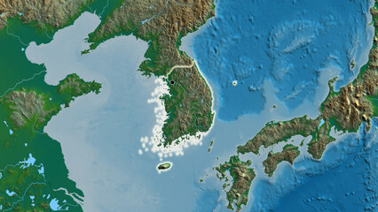 Shape of South Korea. Glowed. Physical.