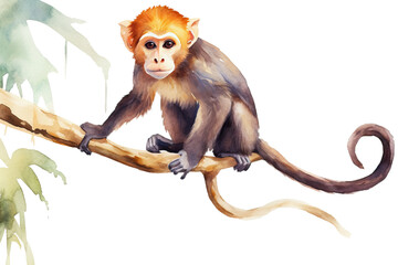 illustration drawn Stock watercolor hand jungle Clip monkey composition animal branch Beautiful art