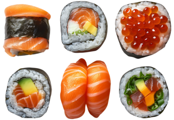 Fresh tasty sushi set on a transparent background