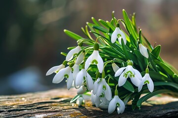 delicate bouquet of snowdrops brings spring's charm, Generative AI - obrazy, fototapety, plakaty