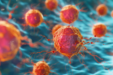 Cancer cells growing, microscopic view