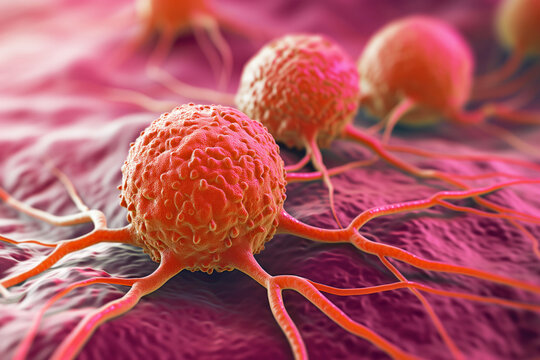 Cancer cells growing, microscopic view