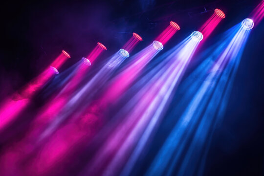 colorful spotlights, abstract image of concert lighting illumination background.