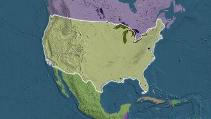 Shape of United States of America. Glowed. Administrative.