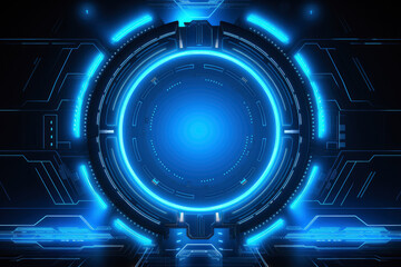 Obraz premium A blue and white image of a glowing circle with a blue center. The image has a futuristic and technological feel to it