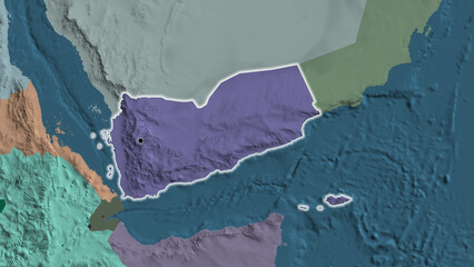 Shape of Yemen. Glowed. Administrative.