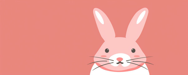 Fototapeta premium Cute pink easter bunny rabbit salmon coral pink background copy space illustration