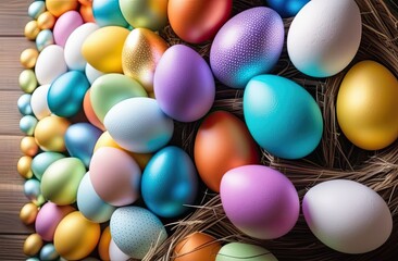 Garland of colorful Easter eggs - Easter decor close-up