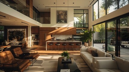 Modern Los Angeles Open-Concept Living Room with Warm Tones and Natural Light