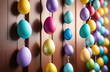 Garland of colorful Easter eggs - Easter decor close-up
