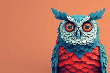 Fototapeta premium A owl nurse with ruffled feathers. The bold colors and simple background create a sense of fun and excitement, making this image perfect for use in children's books, healthcare settings.