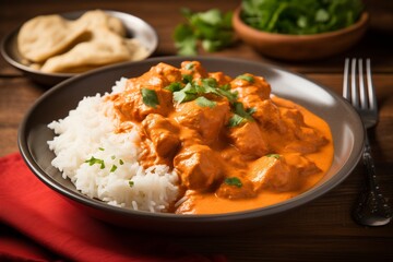 Chicken tikka masala and rice Indian food