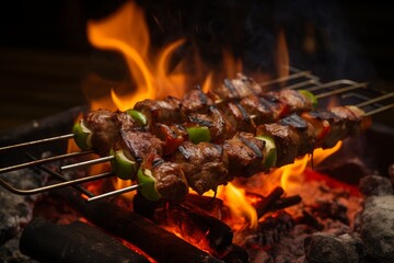 Meat kabob kebob shashlik on skewers grilling - 758161778