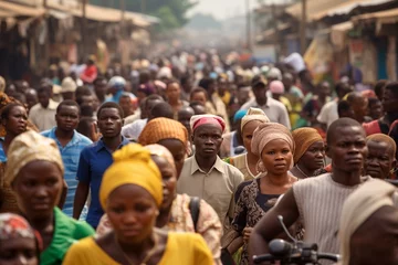 Wandcirkels plexiglas Crowd of people walking on city street in Africa © blvdone