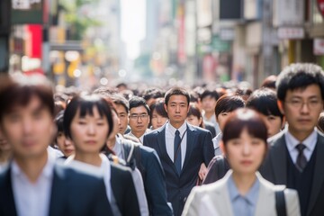 Crowd of business commuter people walking street in Japan - 758161980