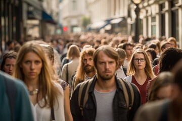 Crowd of people walking on street