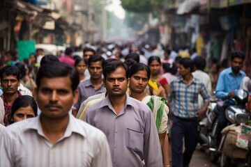 Crowd of Indian people walking on street