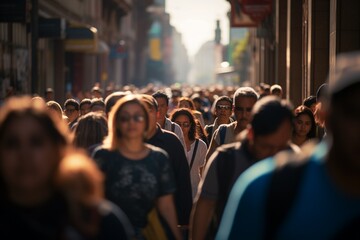Crowd of people walking on street