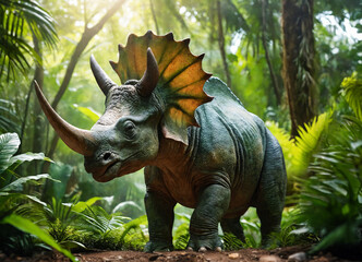 Prehistoric dinosaur in vibrant jungle environment
