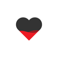 Love liquid simple icon. Black heart shape with red wavy shape inside it. Vector logo design.