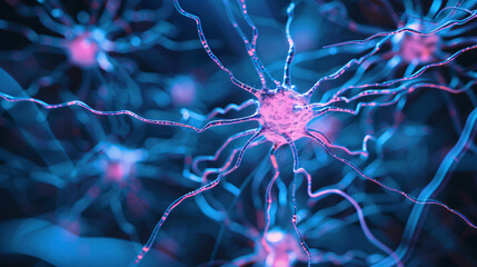 Close up active nerve cells. Human brain stimulation with neurons, level of mind, intellectual achievements, development of mental abilities concept