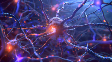 Obraz premium Close up active nerve cells. Human brain stimulation with neurons, level of mind, intellectual achievements, development of mental abilities concept